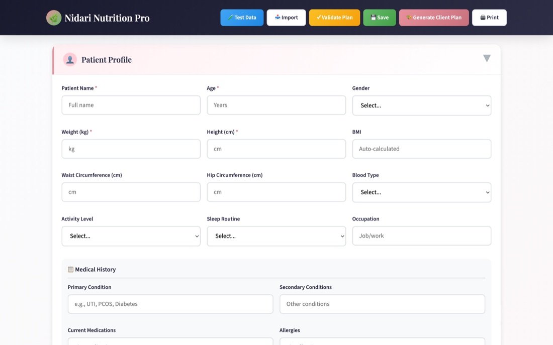 Nidari Nutrition planner app