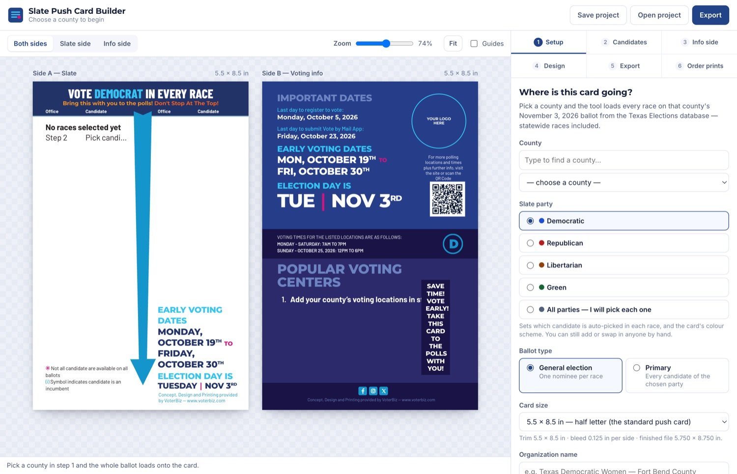 VoterBiz Slate Push-Card Builder tool